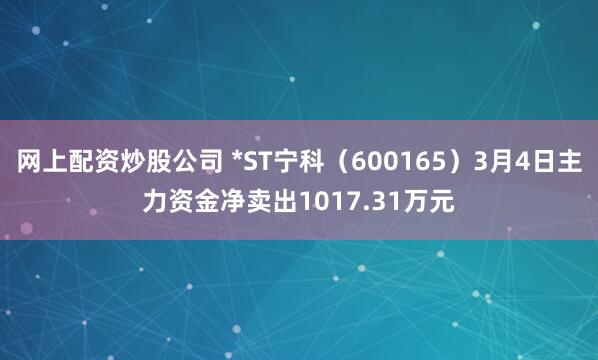 网上配资炒股公司 *ST宁科（600165）3月4日主力资金净卖出1017.31万元