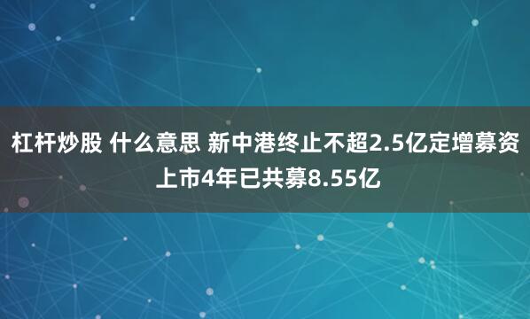 杠杆炒股 什么意思 新中港终止不超2.5亿定增募资 上市4年已共募8.55亿
