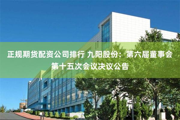 正规期货配资公司排行 九阳股份：第六届董事会第十五次会议决议公告